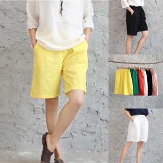 Quần short linen xước freesize chất liệu mùa hè mẫu Hàn quốc