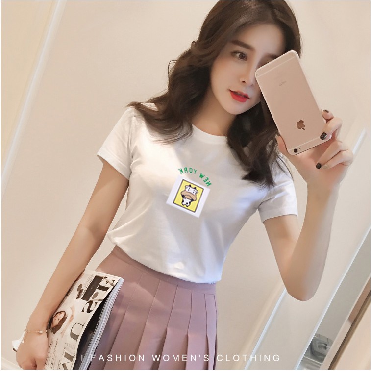 Áo thun thái thêu hình áo thun nữ form vừa