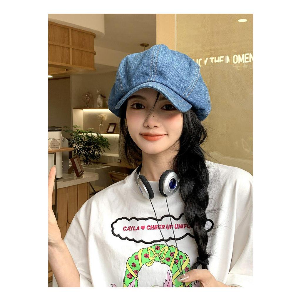 Mũ beret Vải Jean Phong Cách vintage Thời Trang Cho Nữ