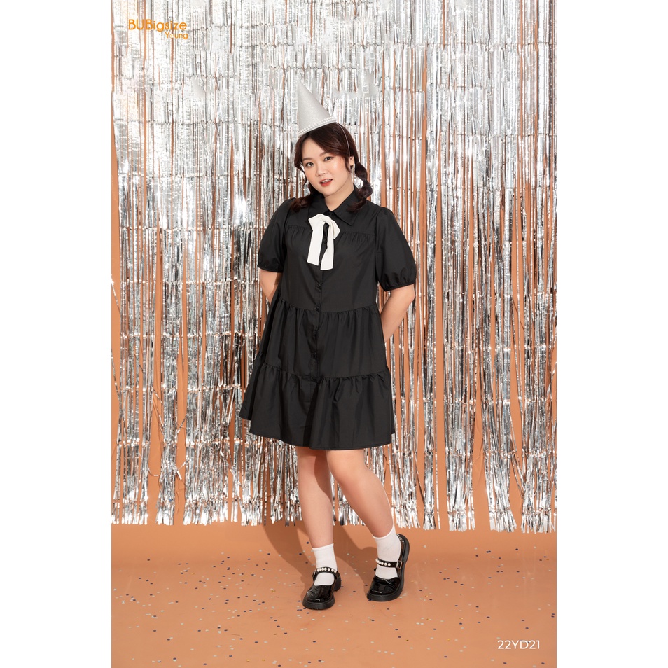 Váy babydoll cổ đức phối nơ trắng BIGSIZE (55kg đến 95kg) - 22YD21 - [BU Bigsize Young]