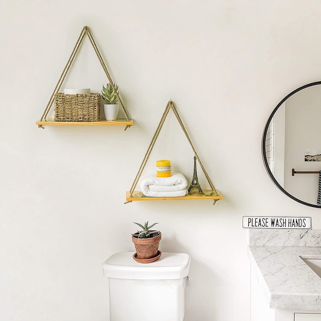 Kệ gỗ treo tường bằng dây thừng decor trang trí nhà cửa