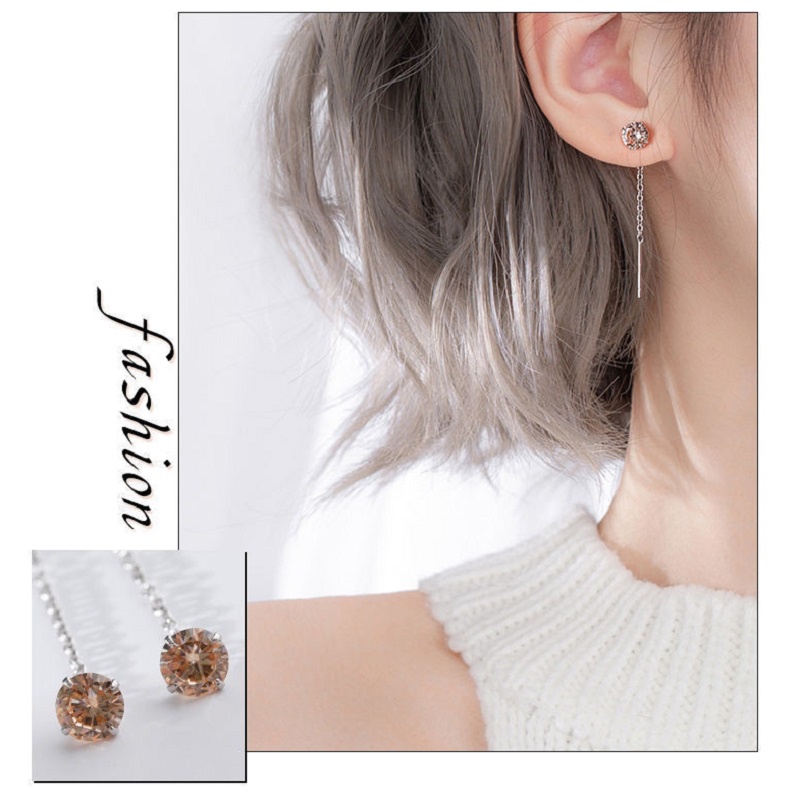 Bông Tai Mạ Bạc 925 Dáng Dài Đính Đá Zircon Tua Rua Thời Trang Hàn Quốc Cho Nữ