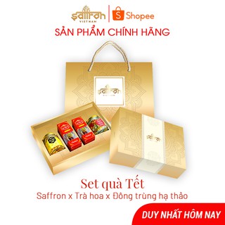 [Set quà Tết] Nhụy Hoa Nghệ Tây Saffron Bahraman 1Gr x2 hộp kèm quà tặng trà hoa + đông trùng hạ thảo