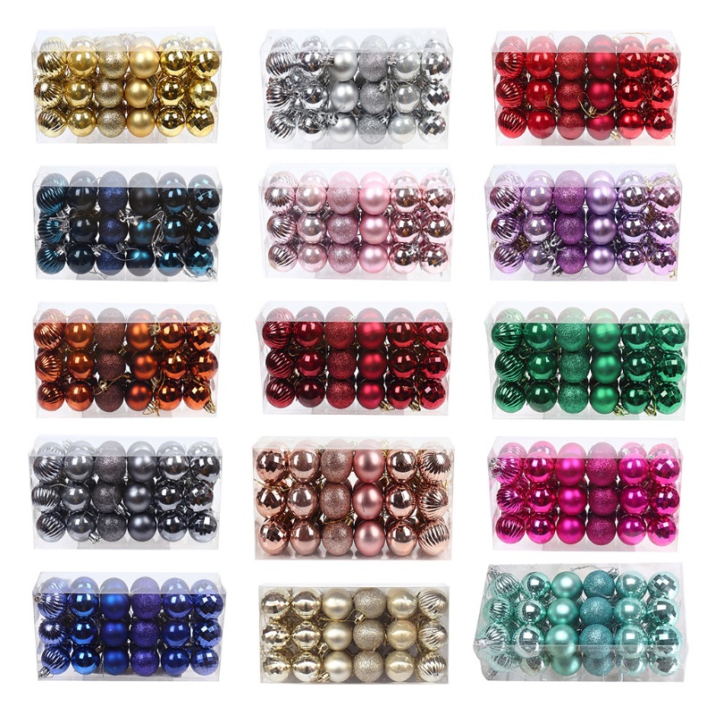 Set 36 quả châu 4cm nhiều màu sắc dùng để trang trí cây thông giáng sinh