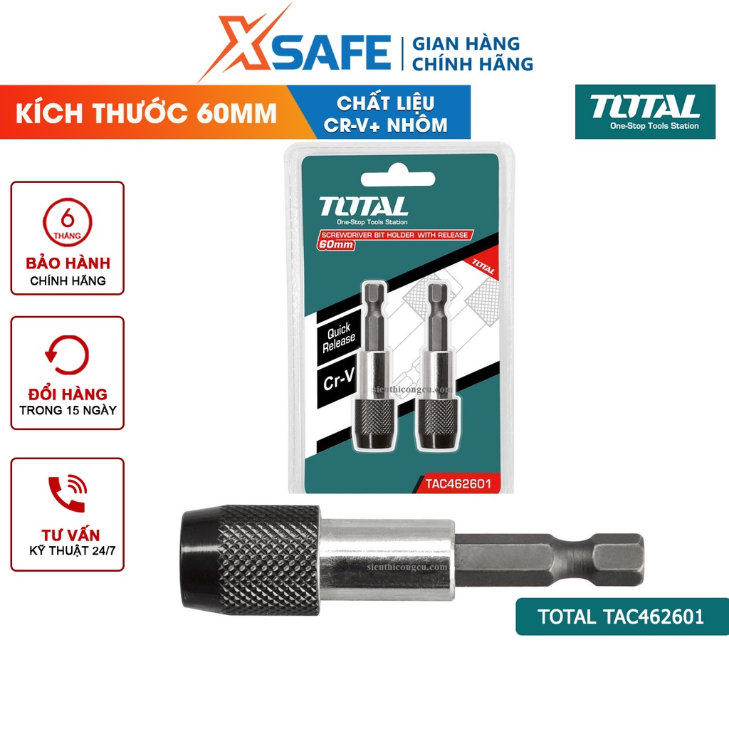 Mũi gắn vặn vít TOTAL TAC462601 size 60mm, kích thước 13cmx3cmx17cm, chất liệu thép, Cr-V, nhôm cứng cáp