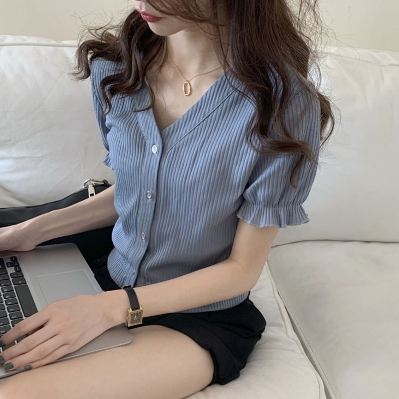 Áo Thun Tay Ngắn Màu Trơn Đơn Giản Cho Nữ 185295 Áo Thun Cổ Chữ v Form Rộng Kiểu Dáng Đơn Giản