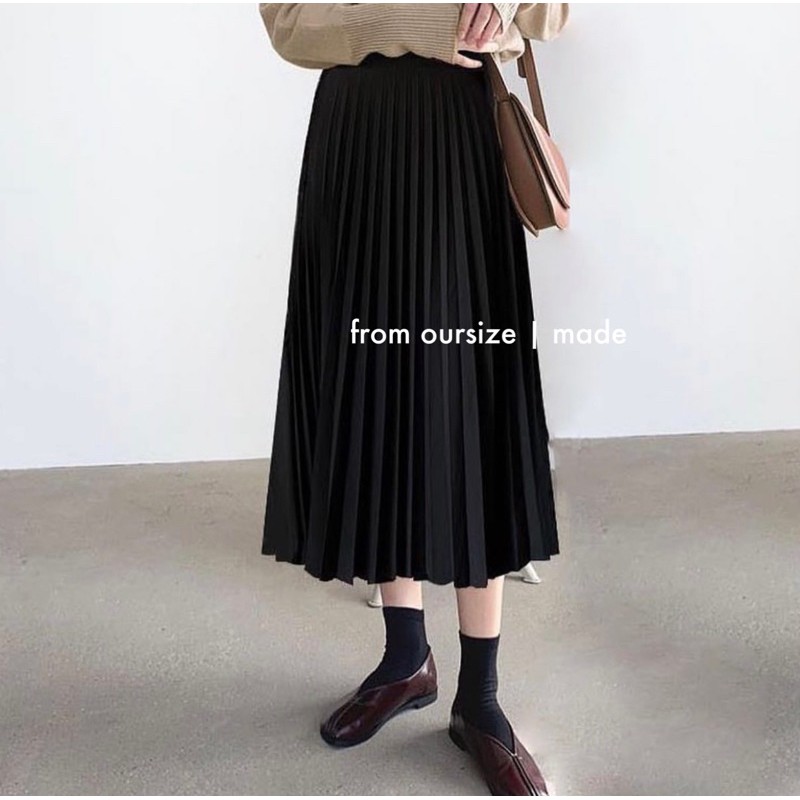 Chân váy xếp ly dài NARII phong cách Ulzzang Hàn cao cấp màu đen | BigBuy360 - bigbuy360.vn