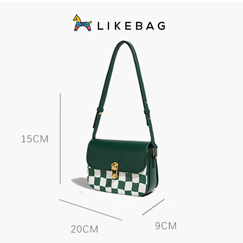 Túi xách nữ đeo vai LIKEBAG nắp gập họa tiết caro dáng chữ nhật 221XK6868-2 - LIBAGI
