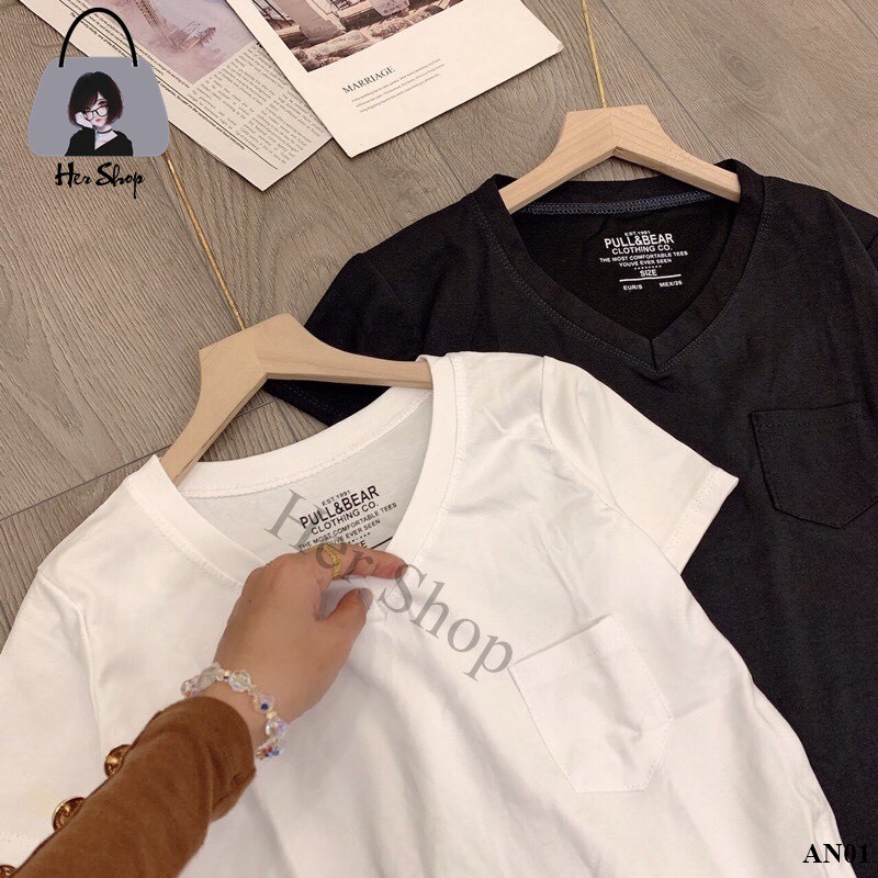 Áo phông nữ - Áo nữ cổ tim, ngắn tay Pull & bear | BigBuy360 - bigbuy360.vn