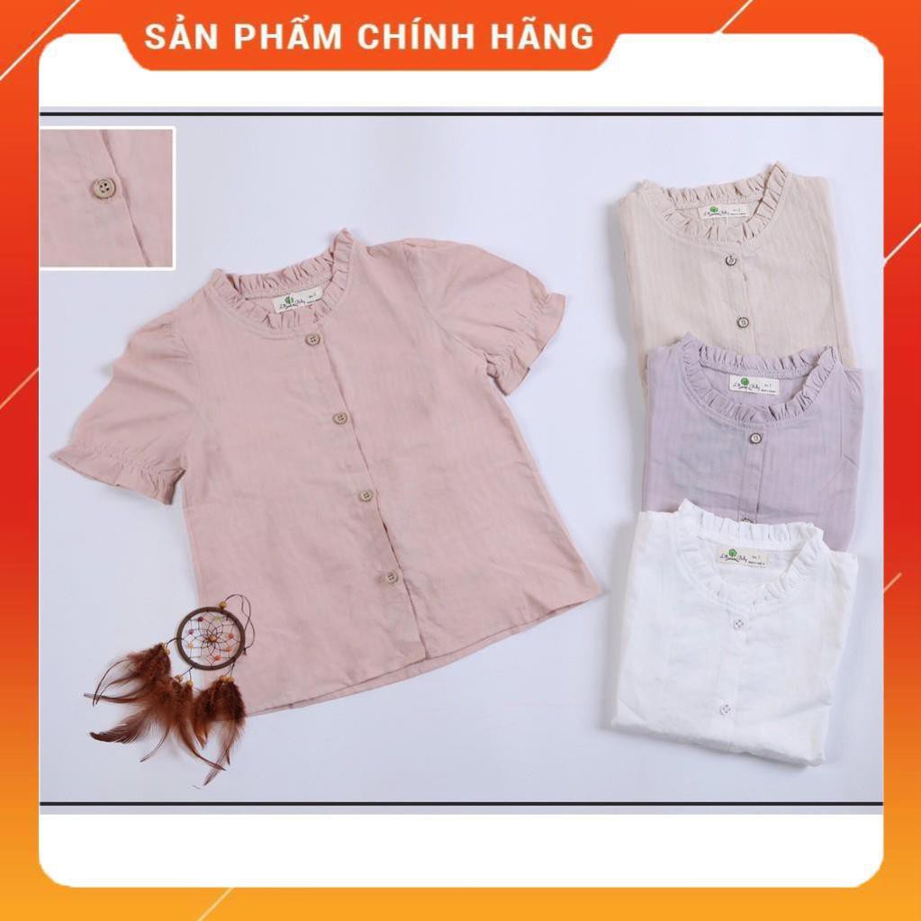 Áo sơ mi bé gái viền cổ 2-7T. Chất liệu đũi thô thoáng mát, không nhăn. Thương hiệu LITIBABY
