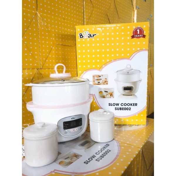 Nồi Bear 1.6l nấu cháo chậm ăn dặm cho bé( 1 thố to, 2 thố nhỏ) Bản quốc tế