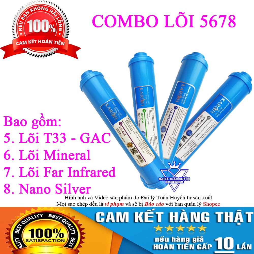 Trọn bộ Combo 8 lõi lọc nước Karofi chính hãng 12345678 [Lõi RO Đúc Mỹ - Hàn Quốc]