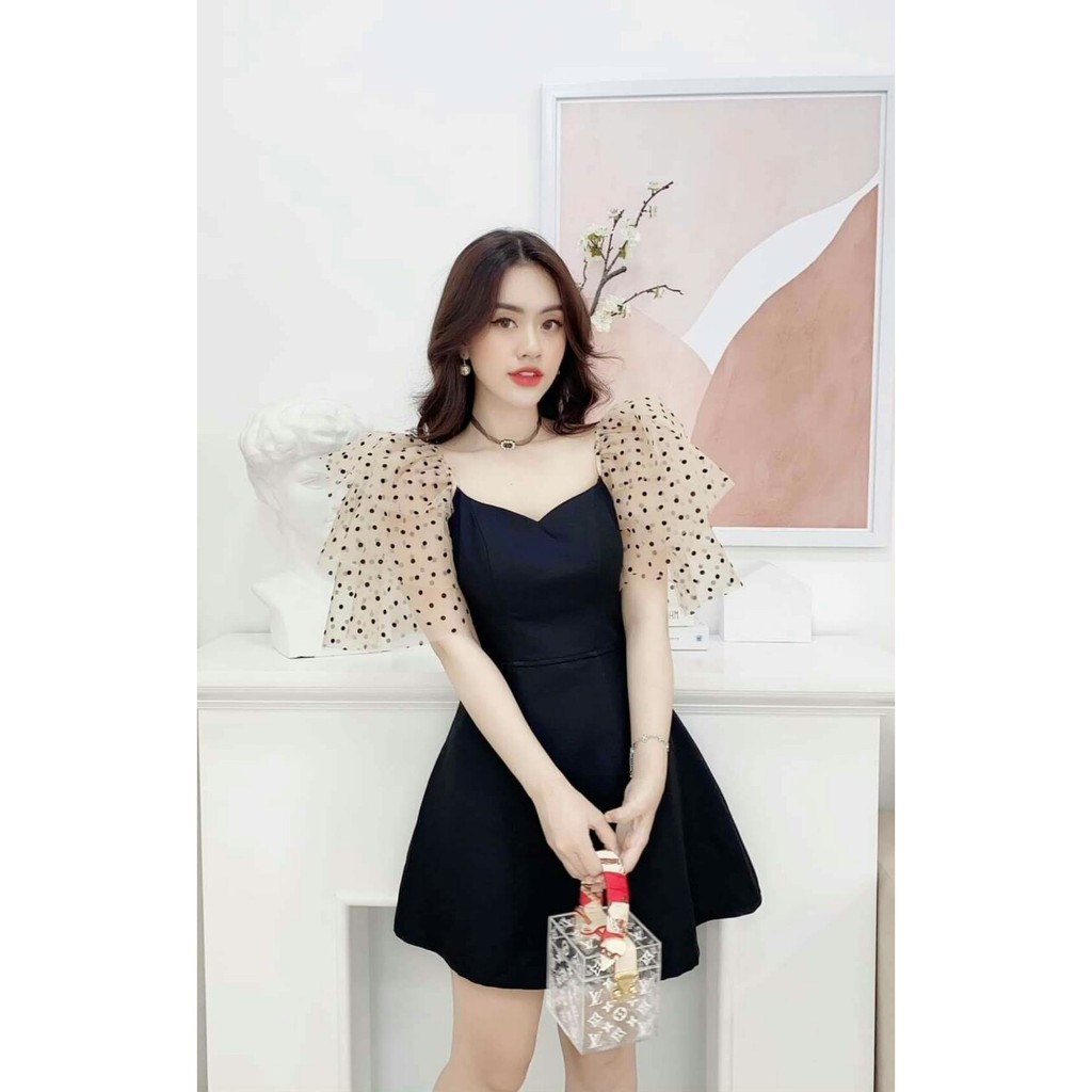 (Bỏ sỉ) Đầm xòe chữ A tay phối bi 3 tầng, y hình, hit hot HF2302227