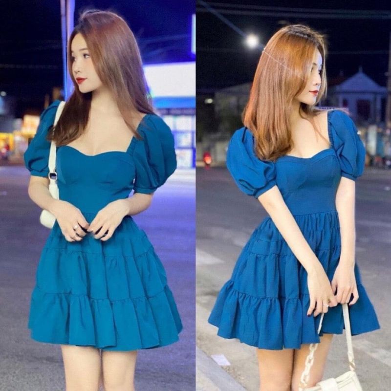 VÁY CÚP NGỰC 3 TẦNG CỔ VUÔNG TAY BỒNG | BigBuy360 - bigbuy360.vn