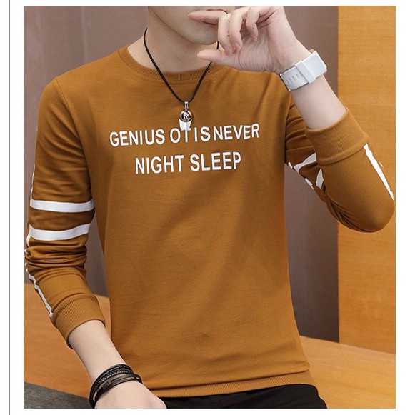 Áo Thun Nam Dài Tay Cổ Tròn phom rộng In Chữ AT03 (Kem,Trang,nâu) Skymen fashion