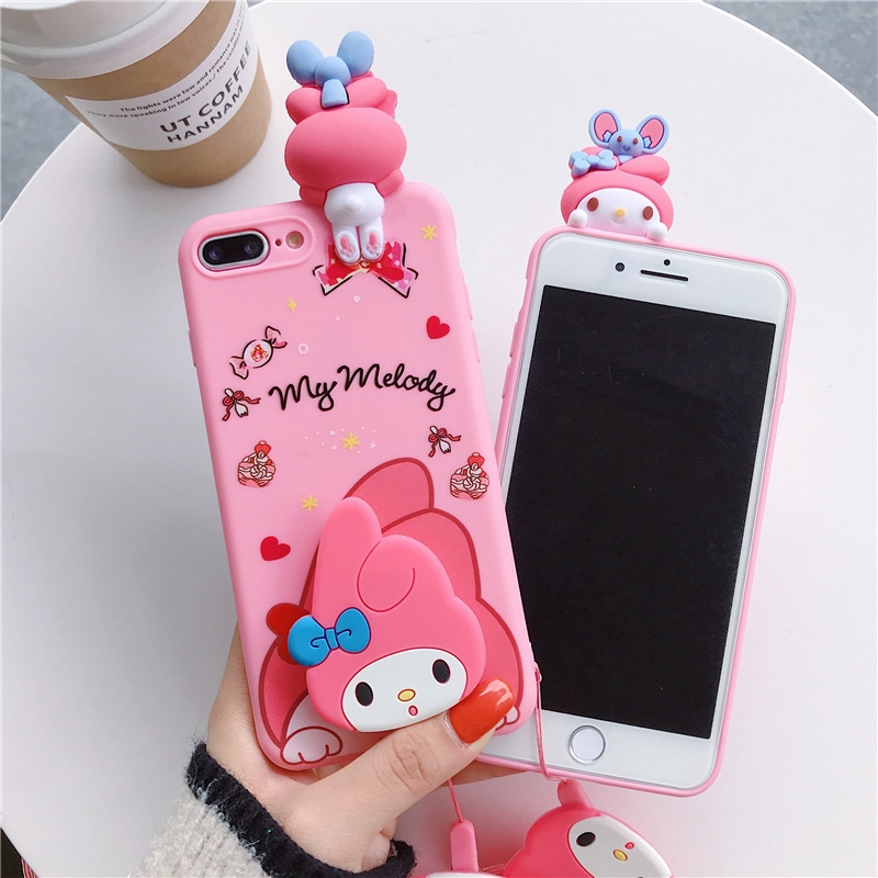 Ốp điện thoại dẻo họa tiết hoạt hình Melody kèm giá đỡ và dây đeo cho IPHONE11 PRO MAX 6 7 8 PLUS XS XR XSMAX