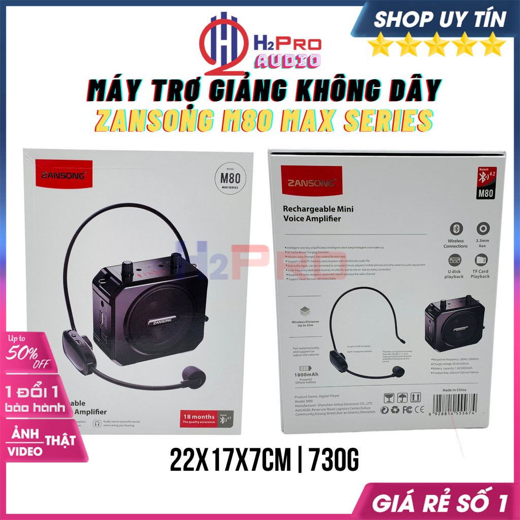 Máy Trợ Giảng Không Dây, Loa Trợ Giảng Zansong M80 MAX Series 15W, Bluetooth, Đài Fm, Usb, Thẻ Nhớ, Pin Sạc-H2Pro Audio