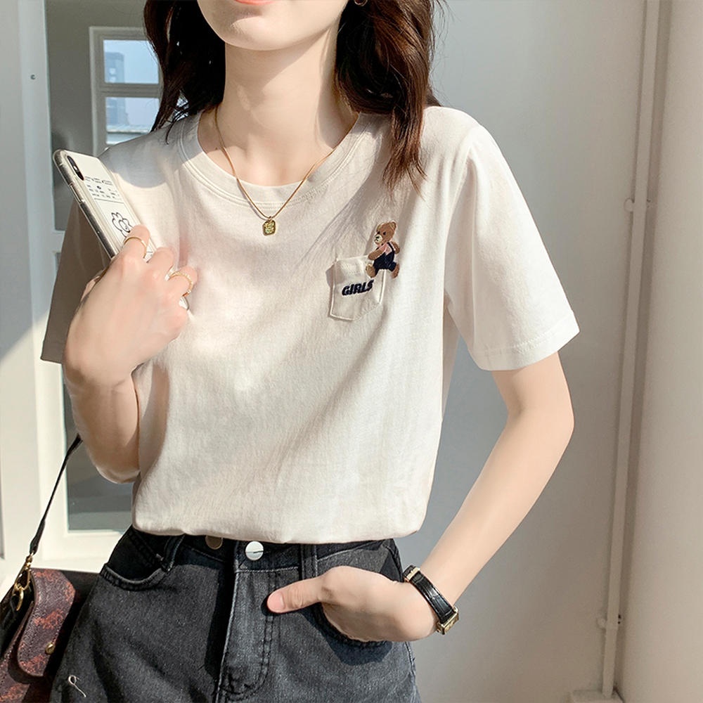 Áo Thun Cổ Tròn Tay Ngắn Dáng Rộng Hình Gấu Phong Cách Mới Mùa Hè 50298