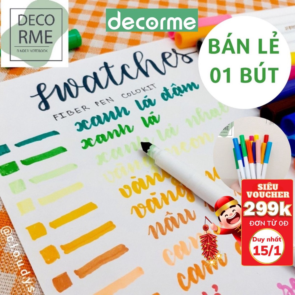 DecorMe Bút viết calligraphy tiêu đề sổ tay bullet journal Fiber Pen Colokit FP-C03 lẻ 1 bút