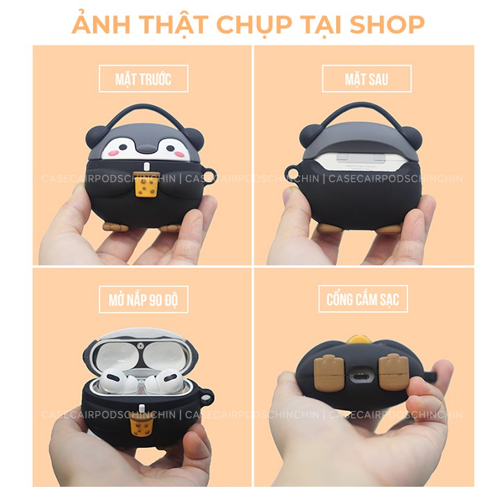 Vỏ Ốp Airpod Đựng Tai Nghe Airpods 1 2 Pro Chim Cánh Cụt Uống Trà Sữa Dễ Thương Chất Liệu Silicon Chống Va Đập