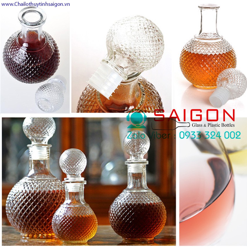 Bình Thuỷ Tinh Tròn kim Cương Sang Trọng 750ml | BCR.TC-750