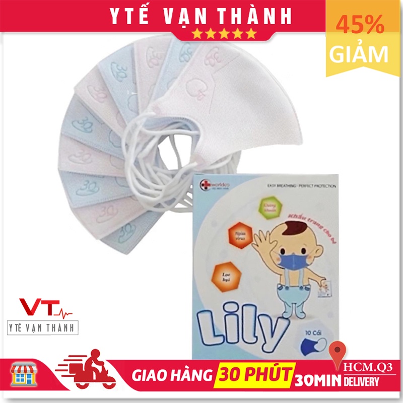 ✅ Khẩu Trang Y Tế Trẻ Em: Lily (Hộp 10 cái) Chuẩn xuất khẩu - VT0543