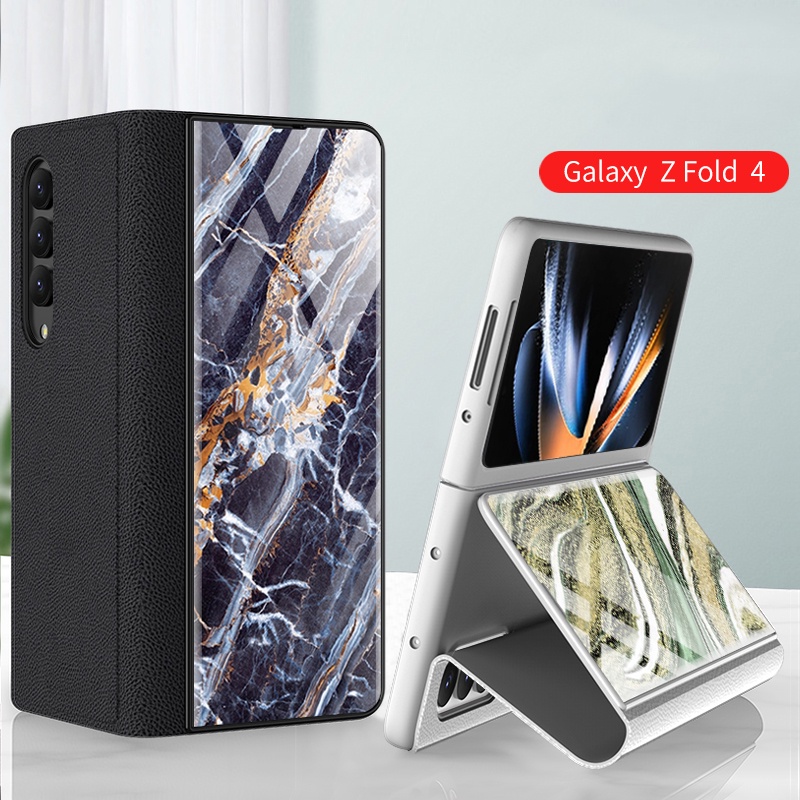 Z Bao Da Điện Thoại Nắp Gập Chống Sốc Vẽ Họa Tiết Vỏ Sò + Vân Đá Cẩm Thạch + Giá Đỡ Đa Năng Dành Cho Samsung Galaxy Z Fold 4 Z Fold