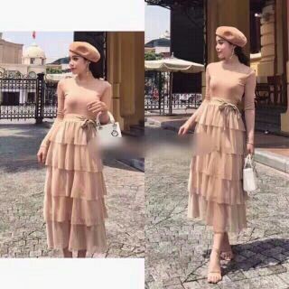 Chân váy xếp tầng thắt nơ ở eo siêu xinh