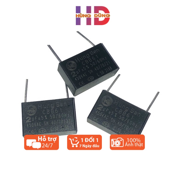 Tụ Quạt 2uF 450VAC Hung Sen chân cắm chân kim Tụ Khởi Động Quạt Điện CBB61 450VAC thiết bị điện gia dụng