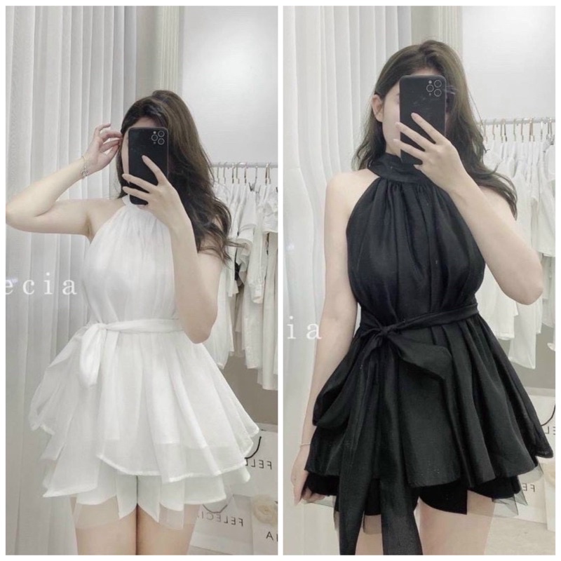 ❧▪Áo cổ yếm buộc nơ Voan lụa