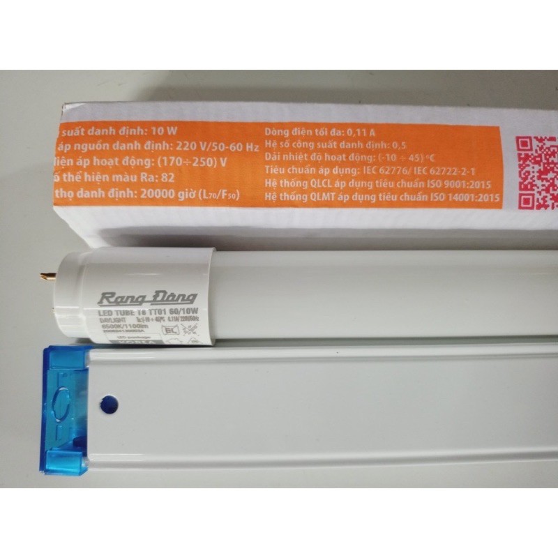Bóng đèn Tuýp Led T8 6 tấc  Rạng đông - có kèm máng, ánh sáng trắng
