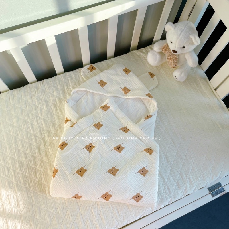 Khăn ủ choàng xô muslin chần bông cho bé