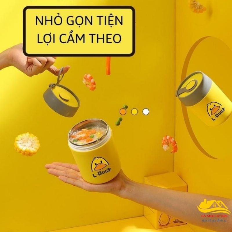 Bình ủ cháo con vịt vàng có quai cầm ruột Inox 304.