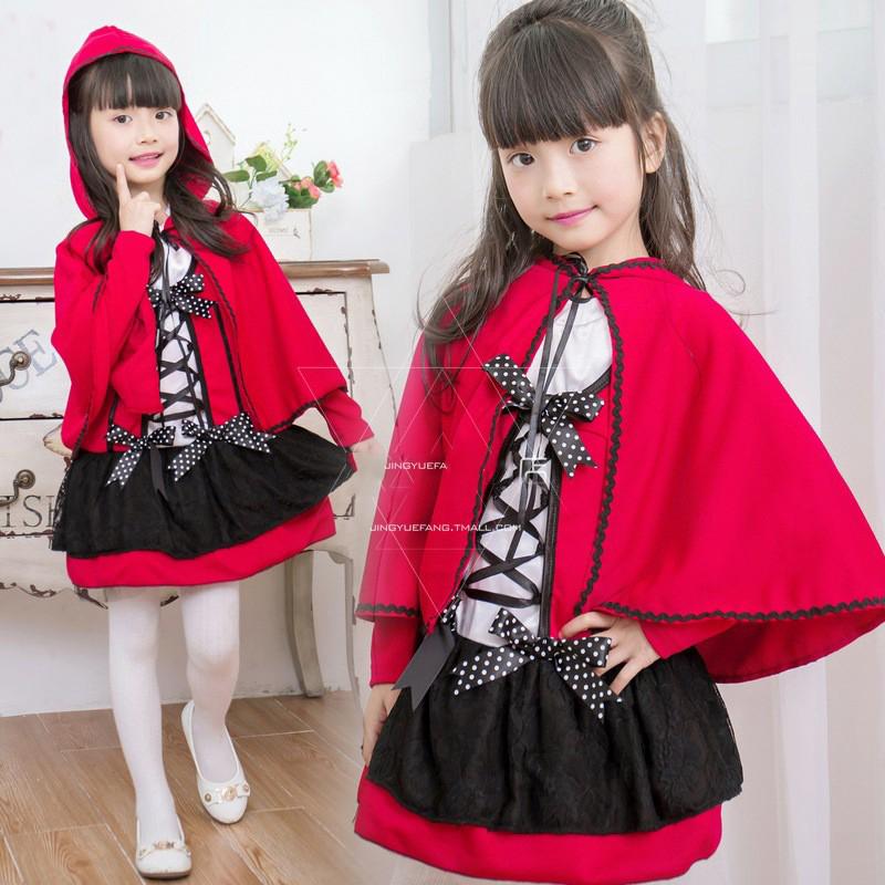 Set đầm + áo choàng hóa trang cô bé quàng khăn đỏ cho bé gái