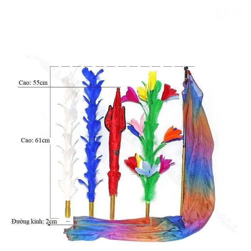 Dụng cụ ảo thuật : Chổi lông gà đổi màu ra hoa dù và cờ lớn + video hướng dẫn miễn phí