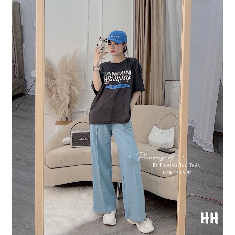 set bộ áo thun chữ với quần ống suông