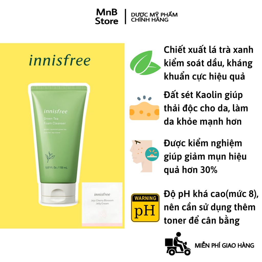 [Hàng nhập khẩu, CÓ TEM] Sữa rửa mặt Innisfree Green Tea Foam Cleanser 150ml - MnB Store