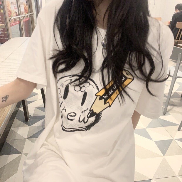 Áo thun tay lỡ DREW bút chì unisex form rộng vải cotton co dãn - áo thun nam nữ