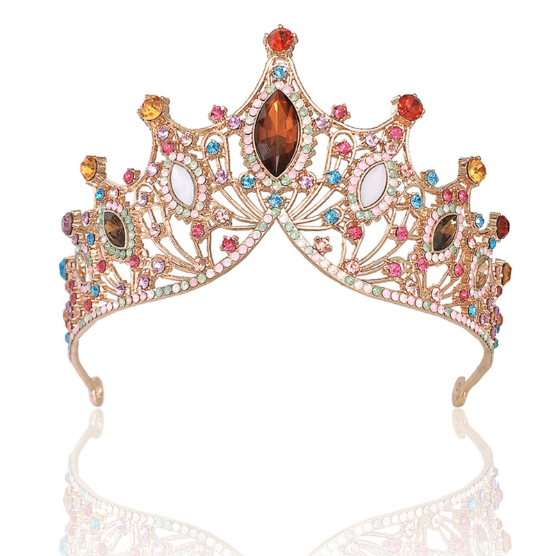 Vương Miện Đính Đá Pha Lê Nhiều Màu Sắc Thời Trang Sang Trọng Cho Cô Dâu