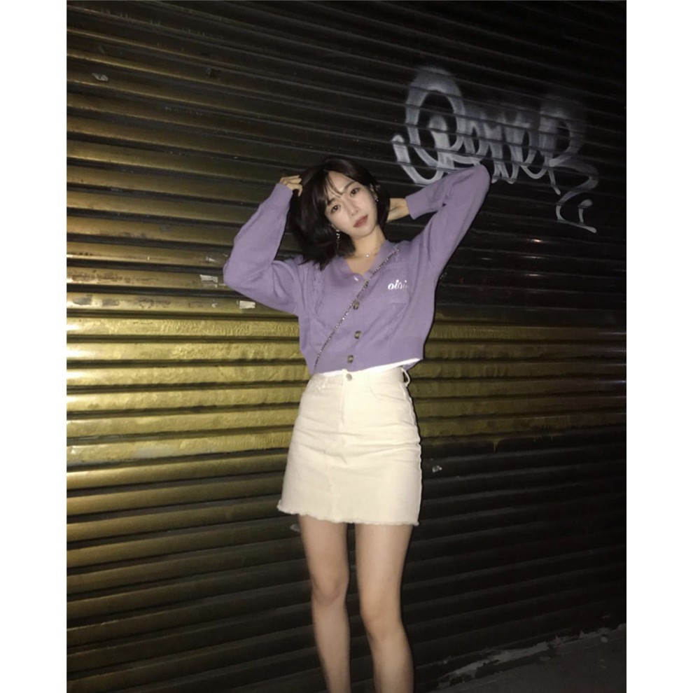 Áo khoác len croptop màu tím