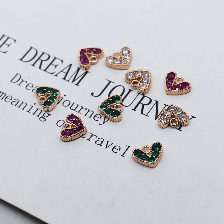 [Little Blu] Mặt Trang Sức Thủ Công Hình Trái Tim Khảm Đá Zircon Bằng Đồng 14k Màu Vàng Đồng Cao Cấp