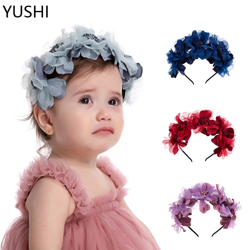 Băng Đô Cài Tóc Đính Hoa Giả 4 Màu Sắc Sáng Tạo Dành Cho Bé Gái