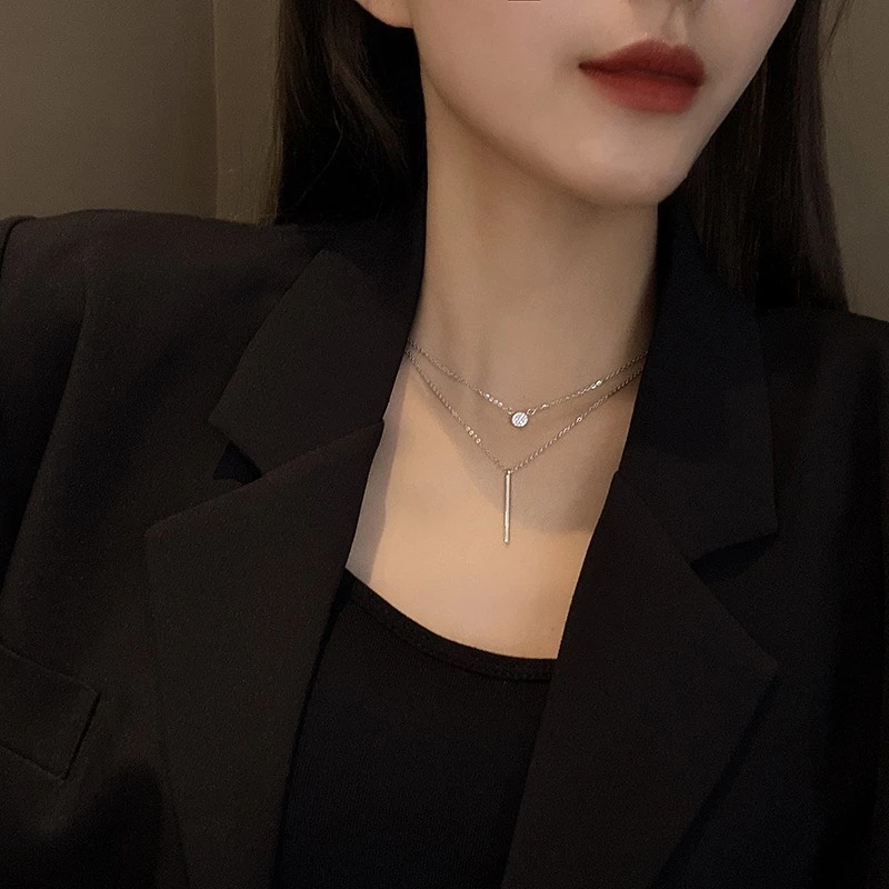 Vòng cổ Hai Lớp Mặt Tròn Đính Đá Zircon Lấp Lánh Thời Trang Cho Nữ