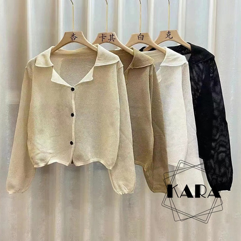 Áo Khoác Cardigan Dệt Kim Tay Dài Màu Sắc Thanh Lịch