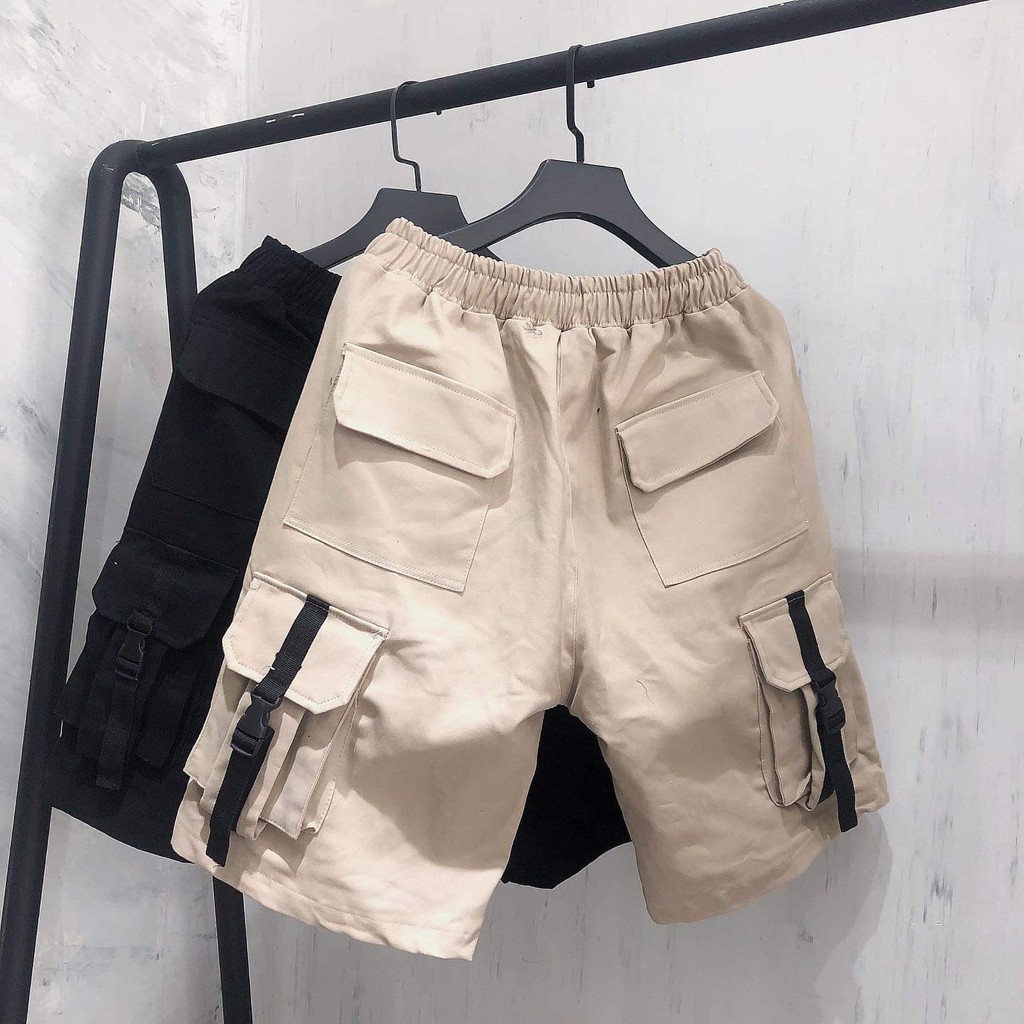 Quần Short Kaki CARGO Phối Khóa 4 Túi Hộp Unisex (Ánh Thật)