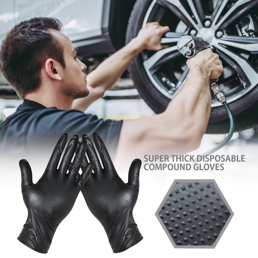 Set 50 găng tay màu đen siêu dày bảo vệ an toàn dùng sửa chữa ô tô