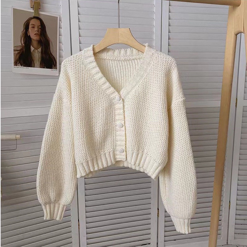 Áo Khoác Cardigan Dệt Kim Tay Dài Cổ Chữ V Màu Sắc Ngọt Ngào Thời Trang Thu Đông Cho Nữ