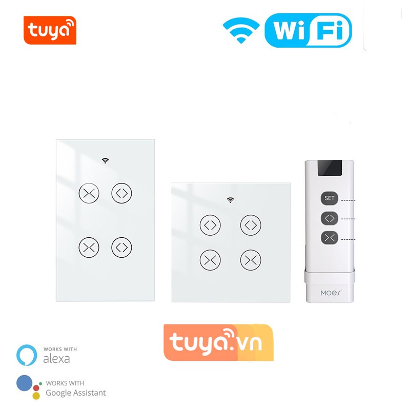 Công Tắc Wifi Và RF 2 Cổng Điều Khiển Động Cơ Rèm Cửa Tuya SHP-RC1