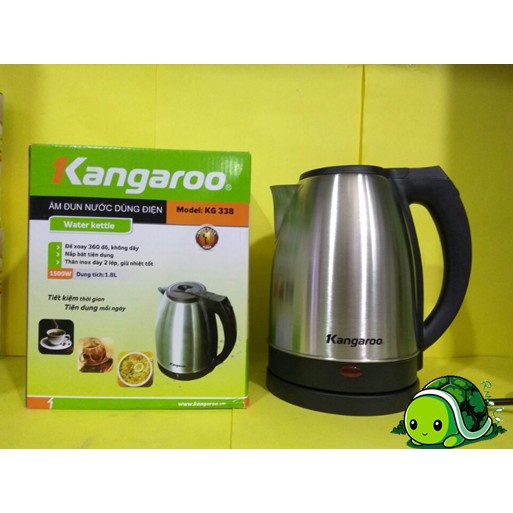Ấm Siêu Tốc Kangaroo KG338 1,8 Lít 1500W Inox Siêu Bền-Sôi nhanh-Hàng Chính Hãng-Bảo Hành Chính Hãng Toàn Quốc 12 Tháng