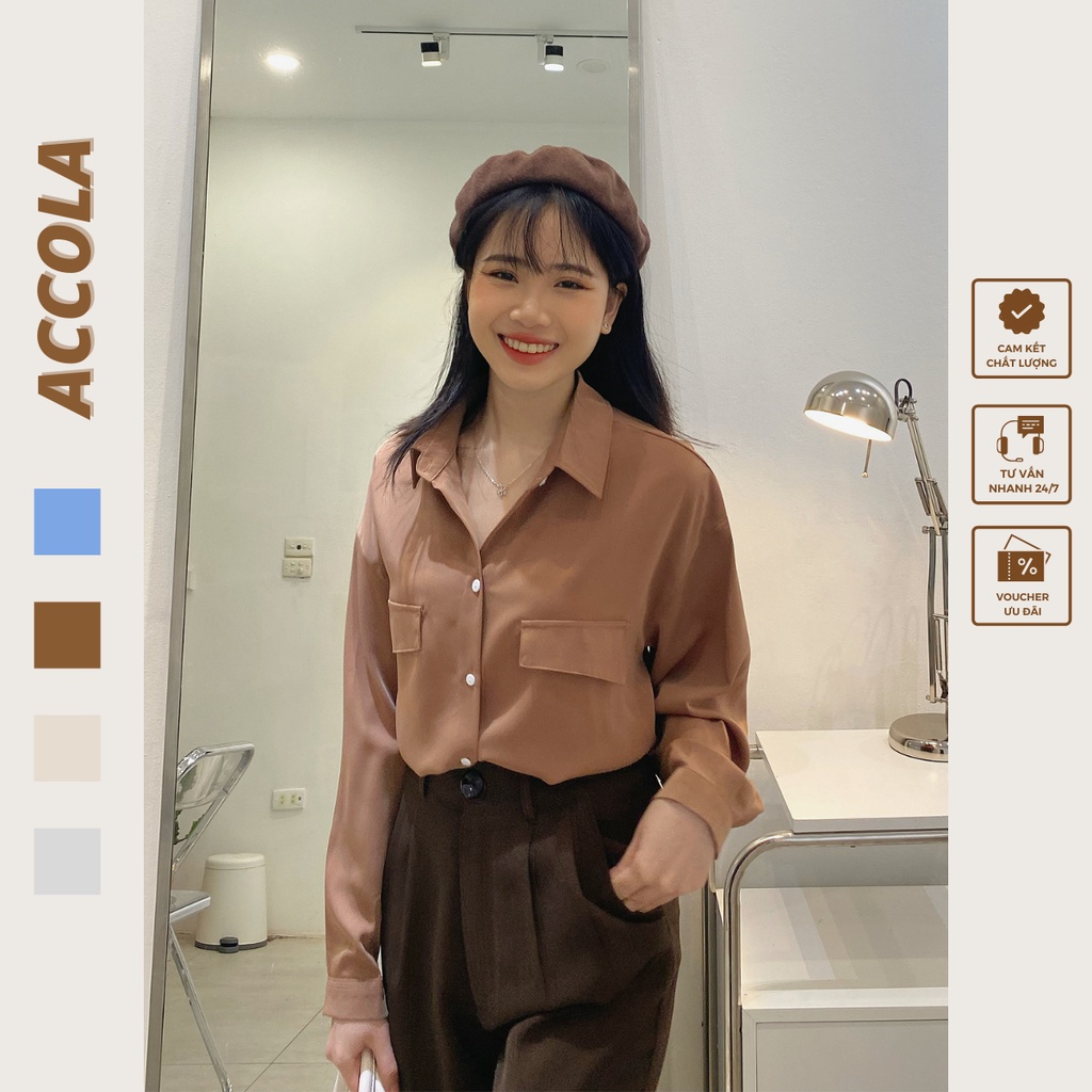 Áo sơ mi nữ freesize hàn quốc chất liệu lụa by Accola Made 2502 | WebRaoVat - webraovat.net.vn